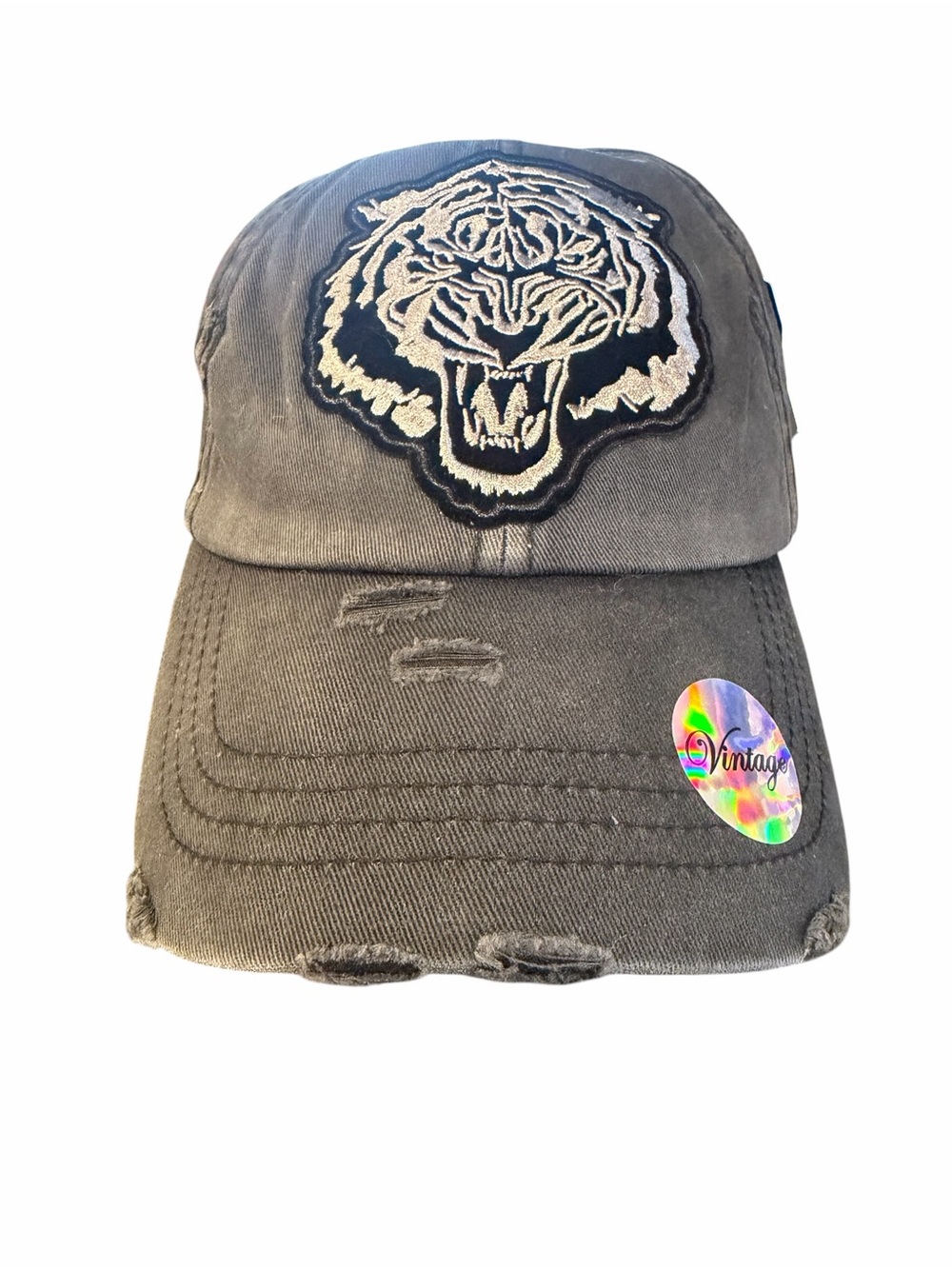 Washed Gray Tiger Patch Baseball Cap - Unbranded
